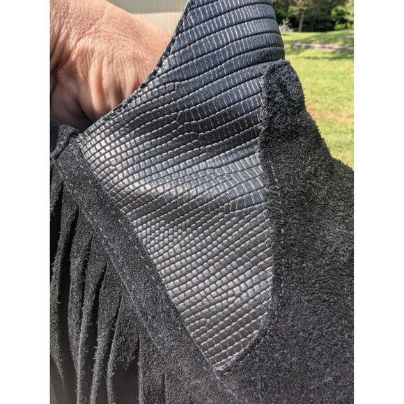 Reba Derbie Leather Suede Bootie‎ Fringe Black Boots Size 6 - Picture 4 of 7